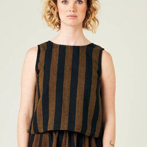 Beyond Nine: Esme Rust & Black Stripe Linen Top